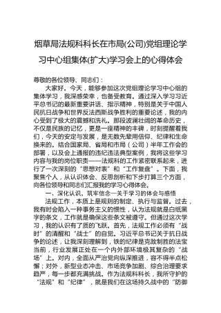 烟草局法规科科长在市局(公司)党组理论学习中心组集体(扩大)学习会上的心得体会