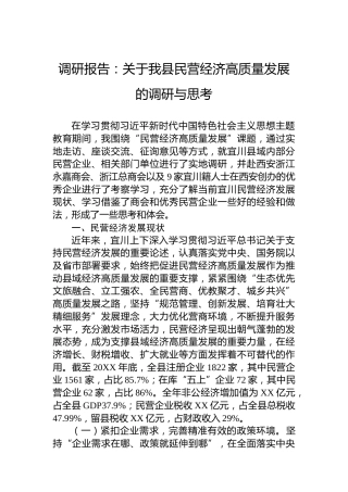 调研报告：关于我县民营经济高质量发展的调研与思考
