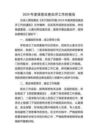 保密自查自评工作总结报告（学校）