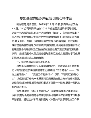 参加基层党组织书记培训班心得体会