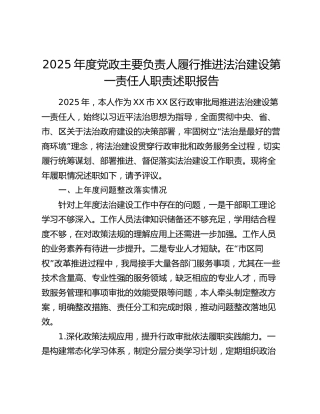 2025年度党政主要负责人履行推进法治建设第一责任人职责述职报告
