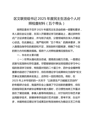 区文联党组书记2025年度民主生活会个人对照检查材料（五个带头）