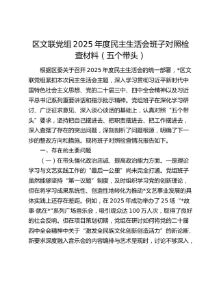区文联党组2025年度民主生活会班子对照检查材料（五个带头）