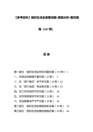 【参考材料】组织生活会查摆问题原因分析整改措施（267例）
