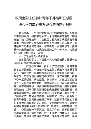 政研室副主任参加青年干部培训班感悟：虚心学习潜心思考诚心感悟正心对照