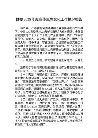 县委2025年度宣传思想文化工作情况报告
