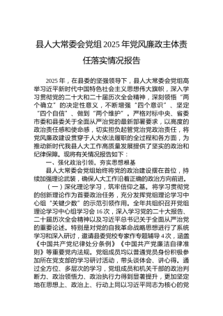 县人大常委会党组2025年党风廉政主体责任落实情况报告
