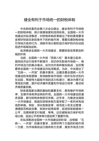 健全有利于市场统一的财税体制