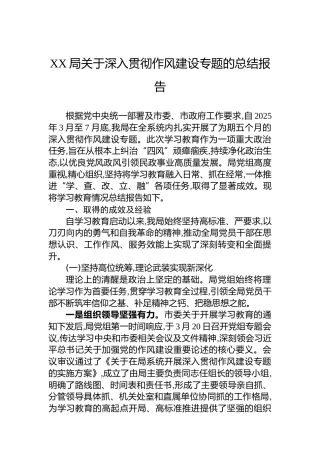 XX局关于深入贯彻作风建设专题的总结报告