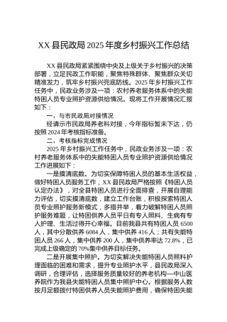 XX县民政局2025年度乡村振兴工作总结