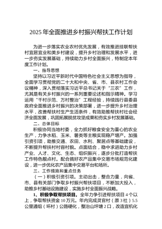 2025年全面推进乡村振兴帮扶工作计划
