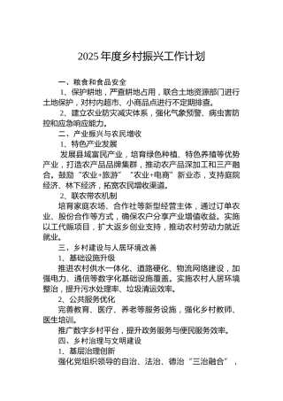 2025年度乡村振兴工作计划