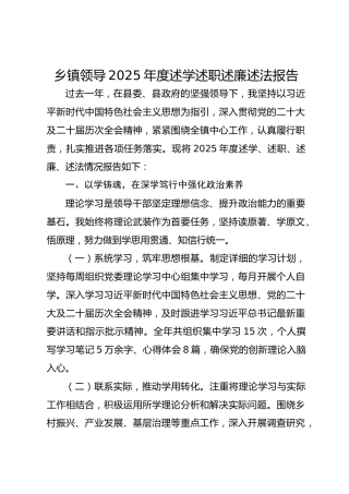 乡镇领导2025年度述学述职述廉述法报告