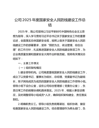 公司2025年度国家安全人民防线建设工作总结