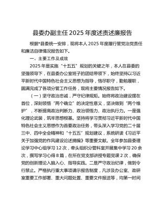 县委办副主任2025年度述责述廉报告