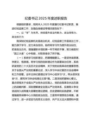 纪委书记2025年度述职报告