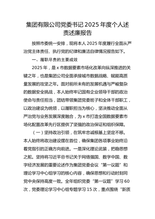 国企领导2025年度个人述责述廉报告