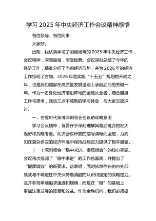 学习2025年中央经济工作会议精神感悟（银行）