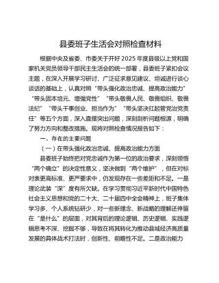 县委领导班子2025年度民主生活会对照检查2