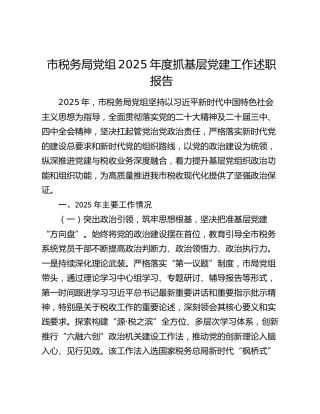 市税务局党组2025年度抓基层党建工作述职报告