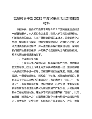 党员领导干部2025年度民主生活会对照检查材料（五个带头）