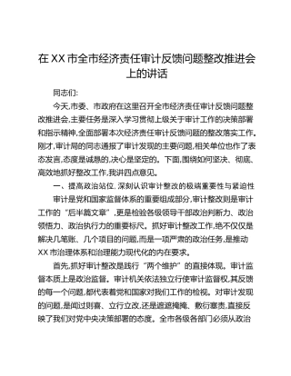 在XX市全市经济责任审计反馈问题整改推进会上的讲话