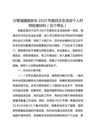 分管城建副区长2025年度民主生活会个人对照检查材料（五个带头）