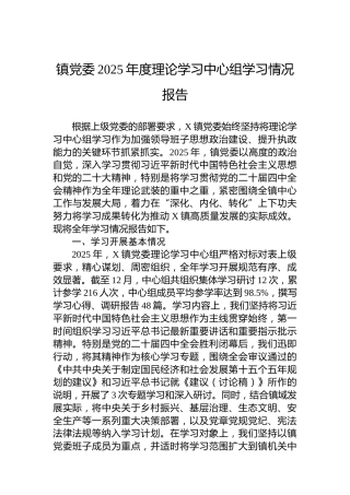 镇党委2025年度理论学习中心组学习情况报告