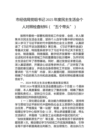 市经信局党组书记2025年度民主生活会个人对照检查材料（“五个带头”）