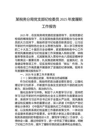 某税务分局党支部纪检委员2025年度履职工作报告