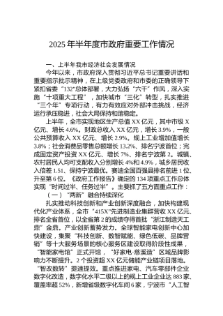 2025年半年度市政府重要工作情况