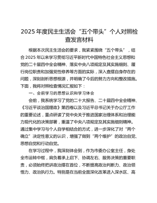 2025年度民主生活会“五个带头”个人对照检查发言材料