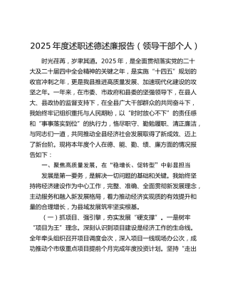 2025年度述职述德述廉报告（领导干部个人）