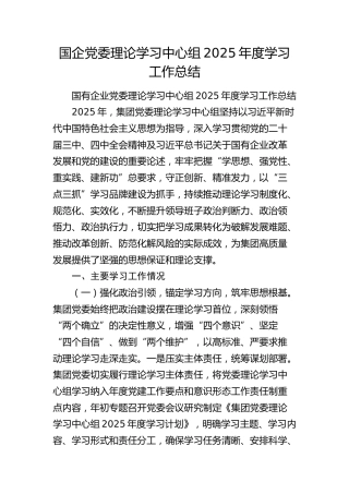 国企公司中心组2025年度学习工作总结