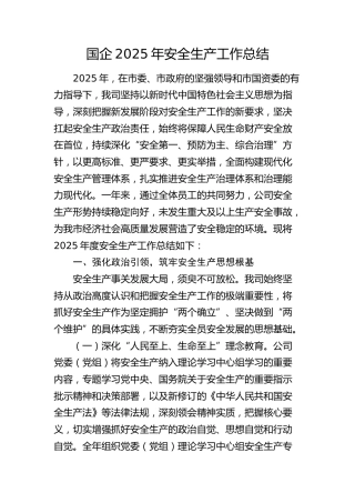 国企公司2025年安全生产工作总结