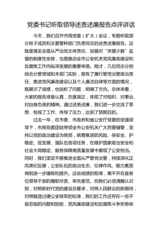 党委书记听取领导述责述廉报告点评讲话（公安）