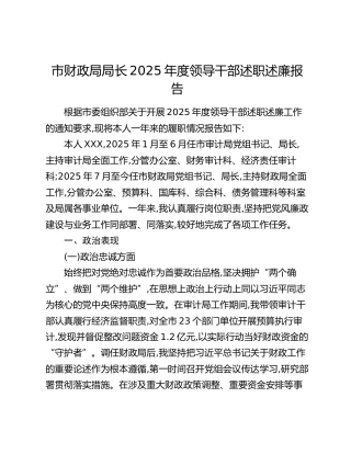 市财政局局长2025年度领导干部述职述廉报告