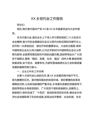 XX乡党代会工作报告