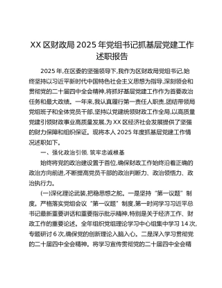 XX区财政局2025年党组书记抓基层党建工作述职报告