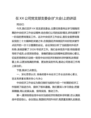 在XX公司党支部支委会（扩大会）上的讲话