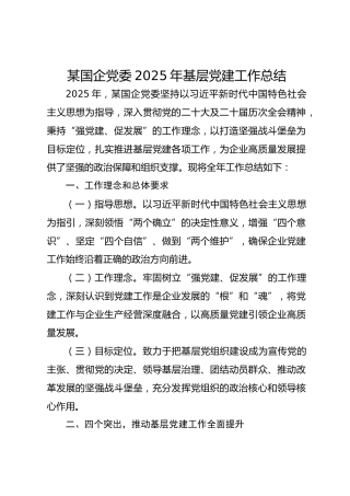 某国企党委2025年基层党建工作总结