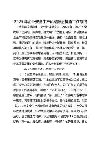 2025年XX企业安全生产风险隐患排查工作总结