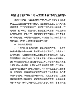 局普通干部2025年民主生活会对照检查材料（五个带头）
