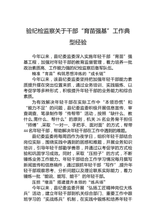 验纪检监察关于干部“育苗强基”工作典型经验