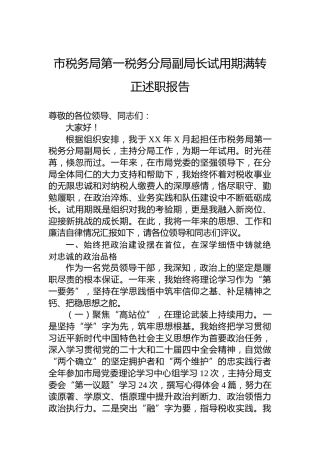 市税务局第一税务分局副局长试用期满转正述职报告