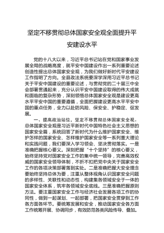 坚定不移贯彻总体国家安全观全面提升平安建设水平