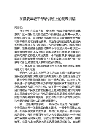 在县委年轻干部培训班上的党课讲稿