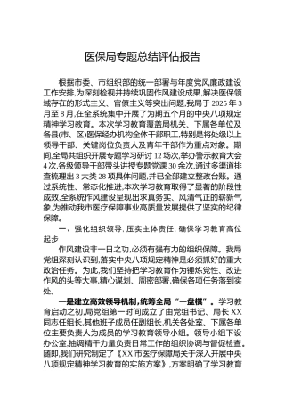 医保局专题总结评估报告