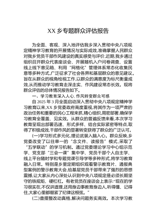 XX乡专题群众评估报告