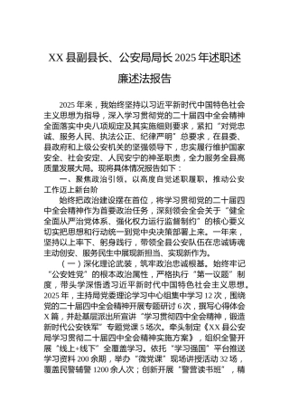XX县副县长、公安局局长2025年述职述廉述法报告